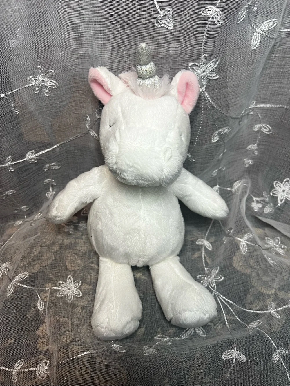 Carter's White Plush Unicorn with Pink Ears and Silver Horn